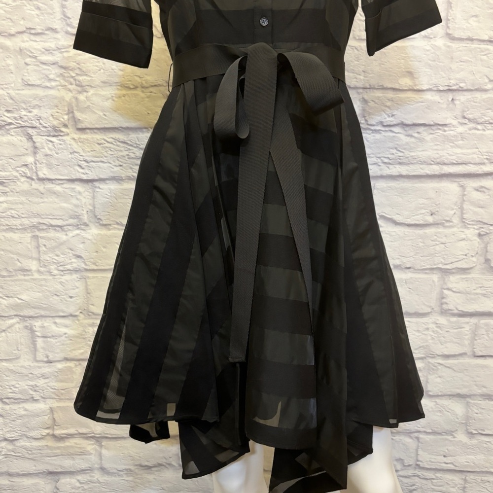 Belle Badgley Mischka 2 Dress Black Striped Short Sleeve Party Fit & Flare - Picture 3 of 12